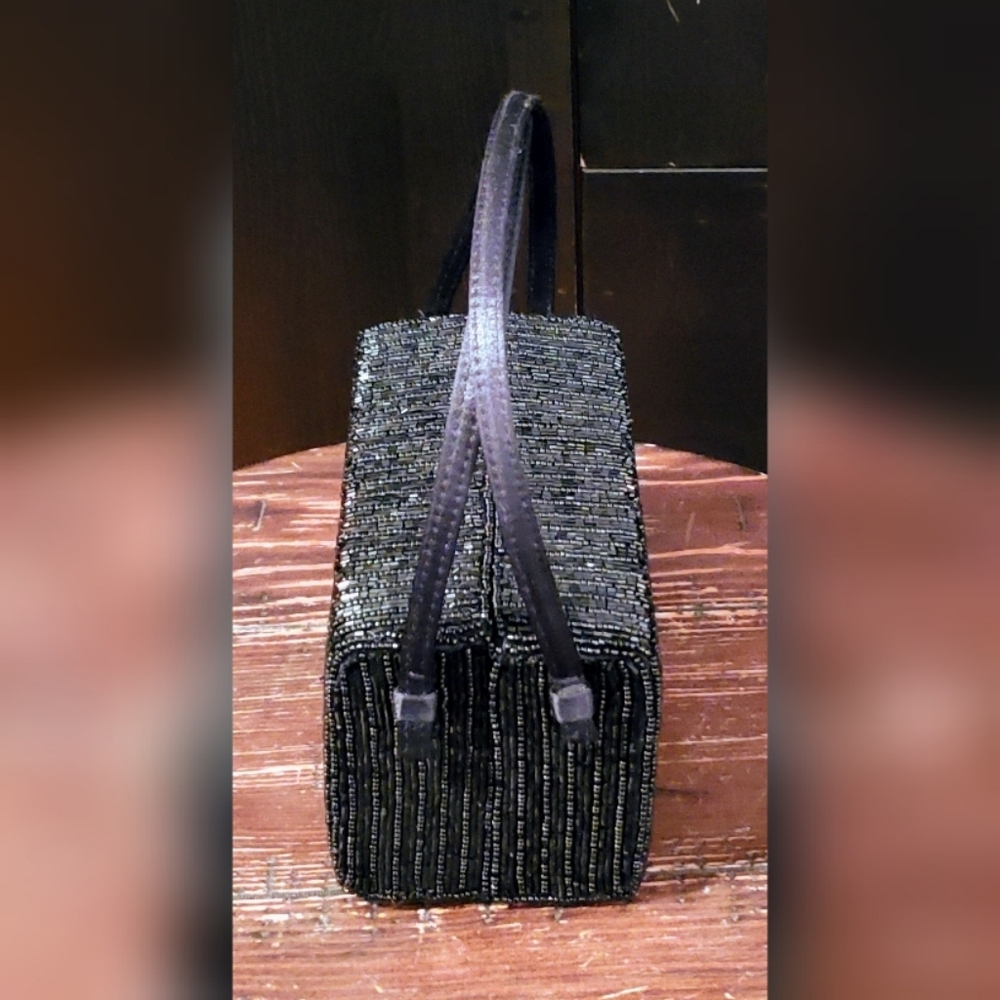 Rectangular Beaded Evening Bag With Satin Handle - image 8
